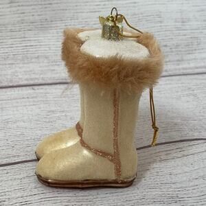 Kurt Adler Nobel Gems Glass Snow Boots Christmas Ornament with Faux Fur 4"